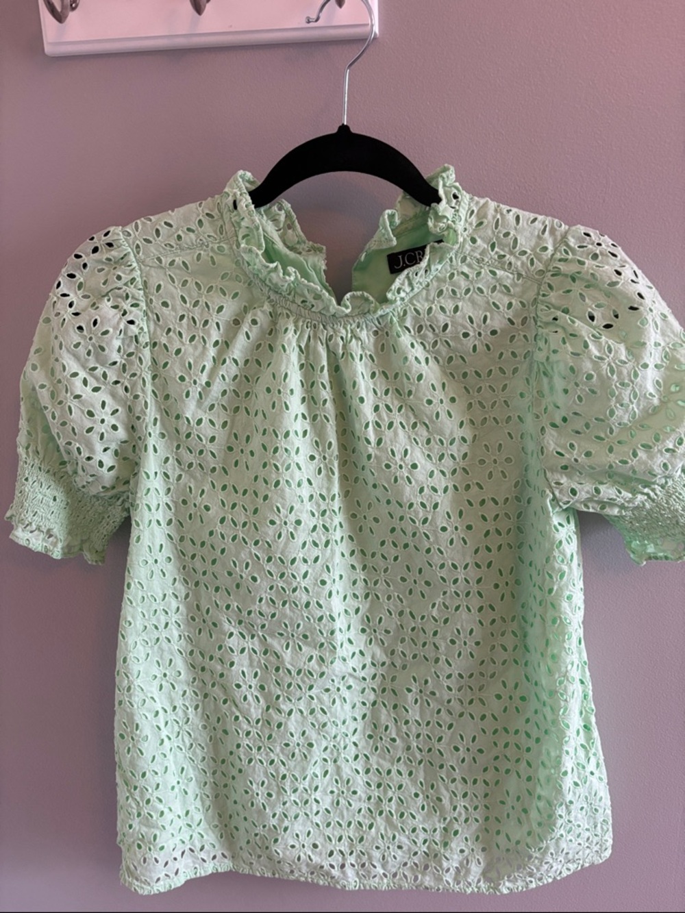 J. Crew Mint Green Eyelet Puff Sleeve Blouse